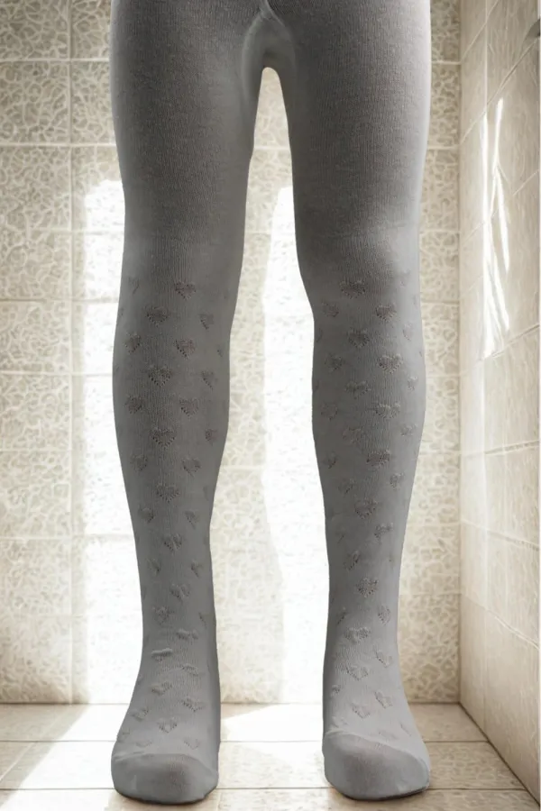 Kız Çoçuk Pamuklu Kalp Desen Külotlu Çorap Krem