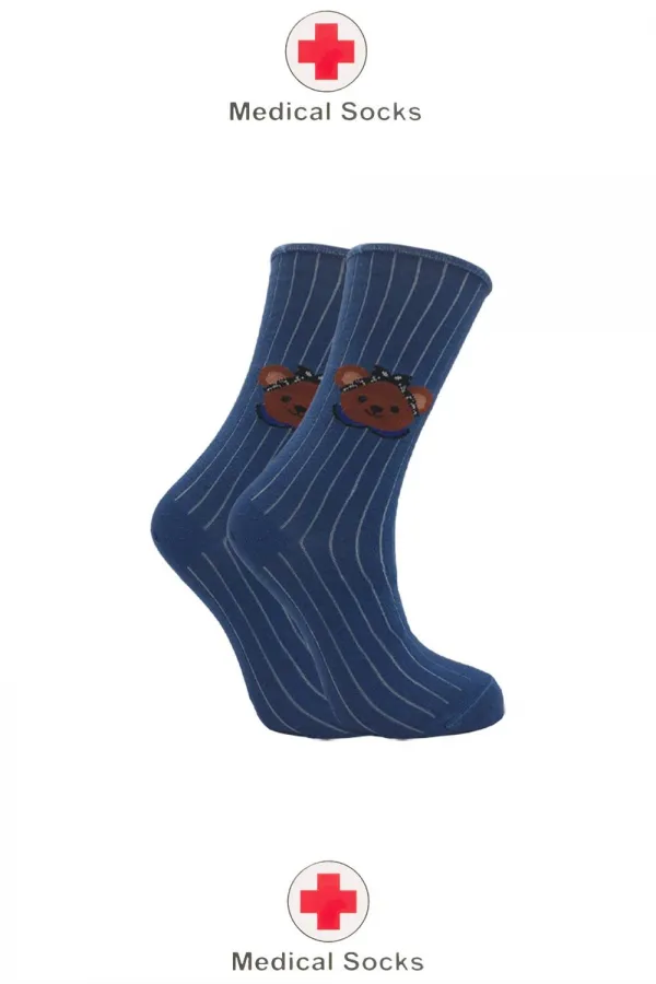 Kadın Diyabetik Lastiksiz Şeker Çorabı Sıkmayan Pamuklu Desenli Soket Çorap Çok Renkli 4'Lü Paket