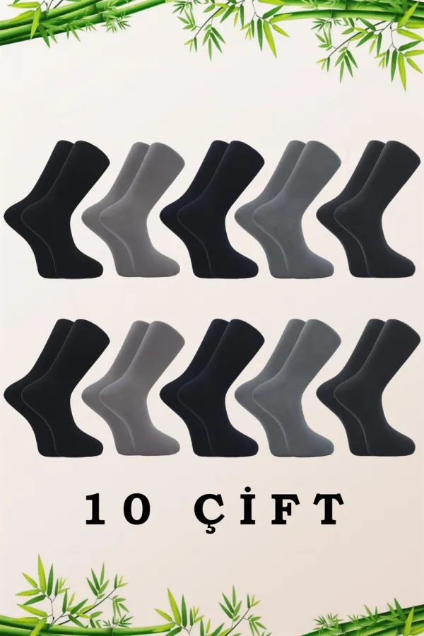 Men's Bamboo Long Flat Ankle Socks, Multicolored, Seamless, 10-Pack