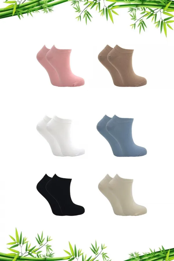 Kadın Bambu Asorti Patik Çorap Çok Renkli Dikişsiz 6'Lı Paket