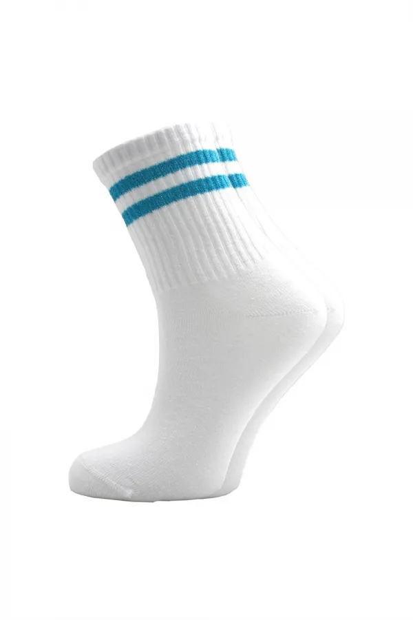 Women's Colorful Striped White Ankle Tennis Socks College 4-Pack