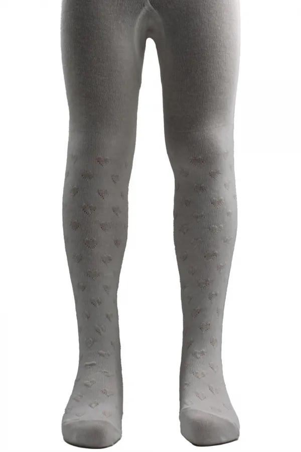 Kız Çoçuk Pamuklu Kalp Desen Külotlu Çorap Krem