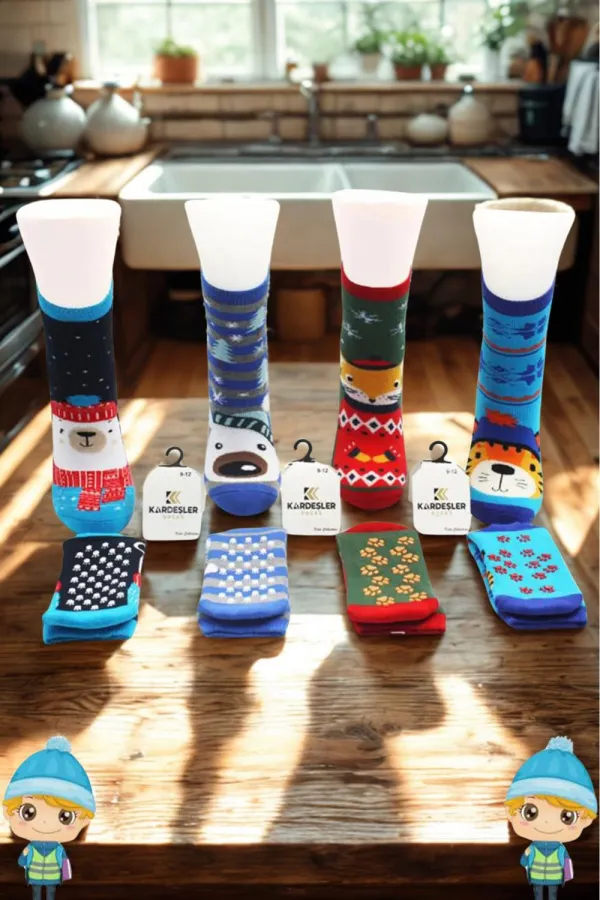 Serviette pour enfants, chaussettes courtes à motifs variés, colorées, lot de 4