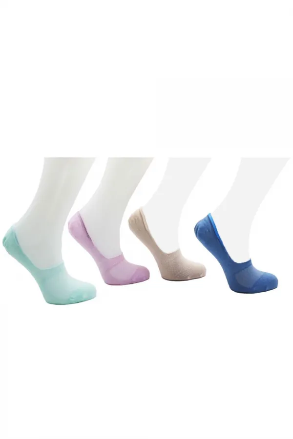 Chaussettes ballerines pour femmes, colorées, en coton, invisibles, antidérapantes, talon en silicone, lot de 4