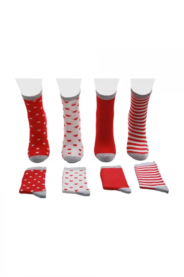 Çoçuk Çok Desenli Soket Çorap Renkli 4'Lü Paket