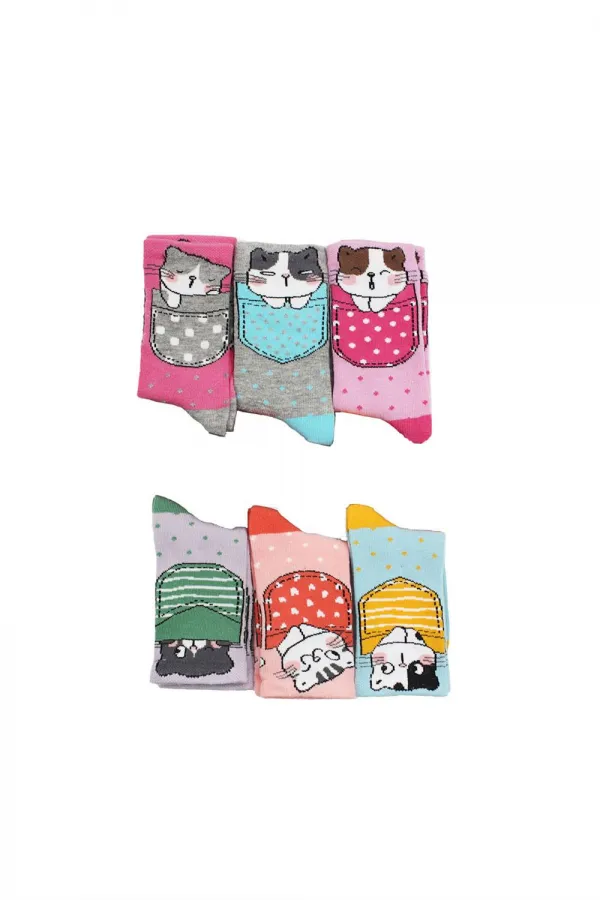 Çoçuk Çok Desenli Soket Çorap Renkli 6'Lı Paket