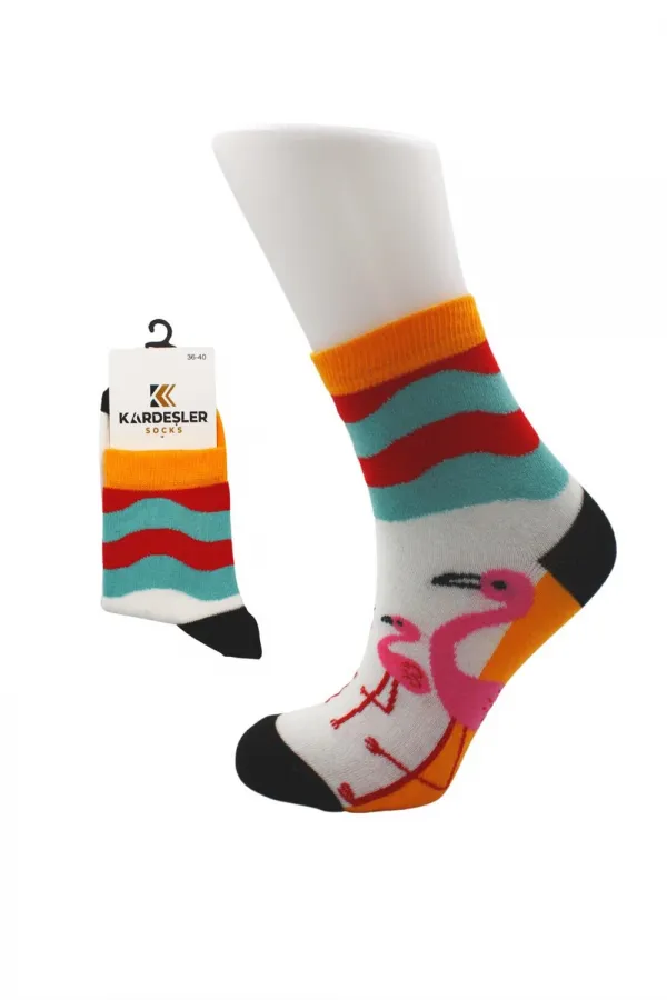 Chaussettes en coton à demi-revers colorées pour femmes, motif flamant rose, lot de 6