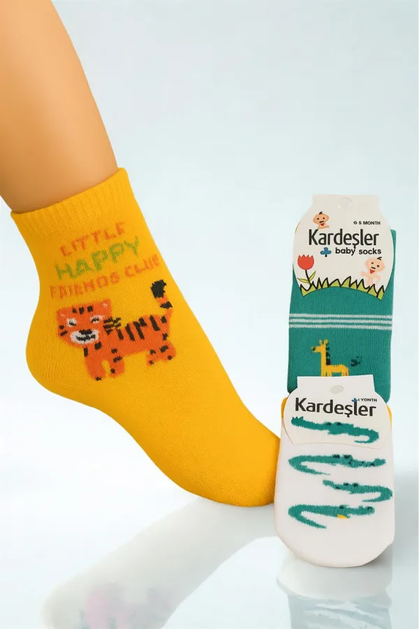 Chaussettes bottines colorées à motifs pour enfants, lot de 3
