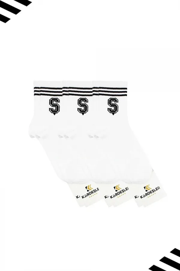 Unisex Tennis Socks with Letter "S" Design (LETTER SOCKS) 3-Pack
