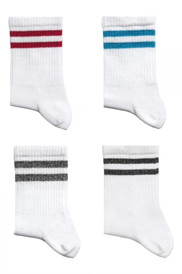 Women's Colorful Striped White Ankle Tennis Socks College 4-Pack