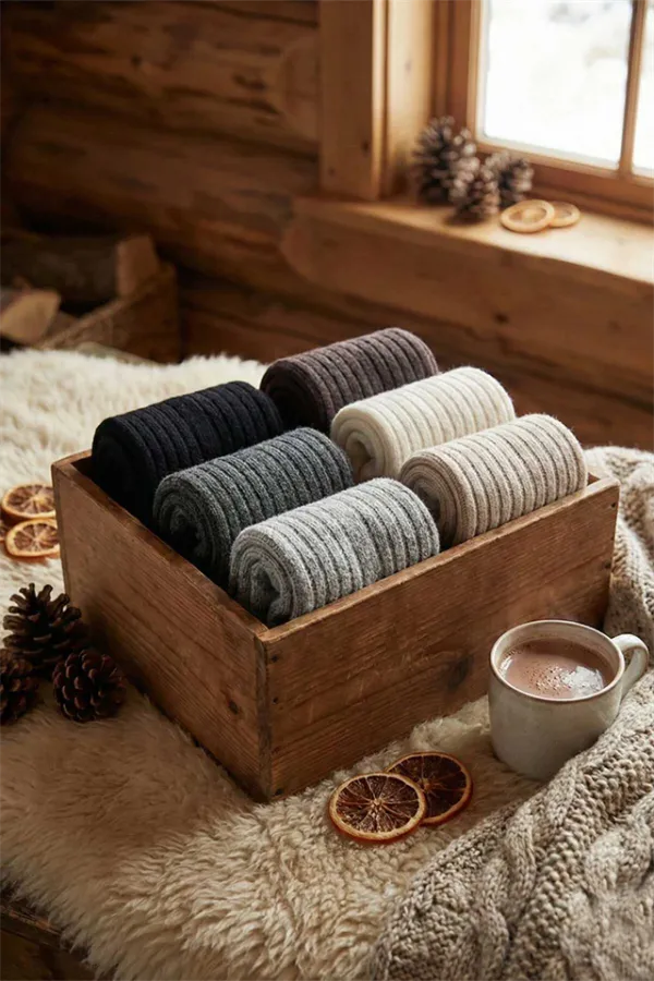 Chaussettes courtes en laine d'agneau bouclée pour femme, lot de 6