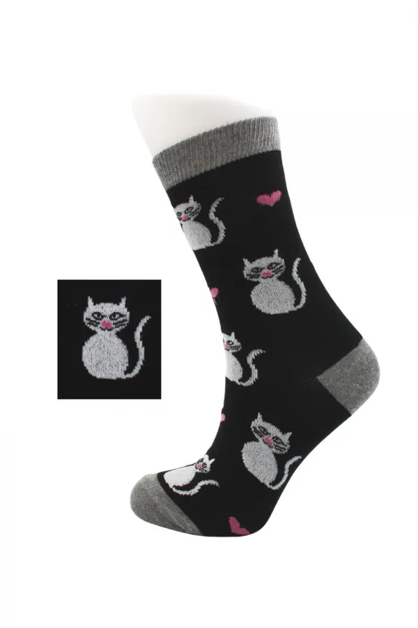 Chaussettes courtes en coton à motif chat coloré pour femme, lot de 2