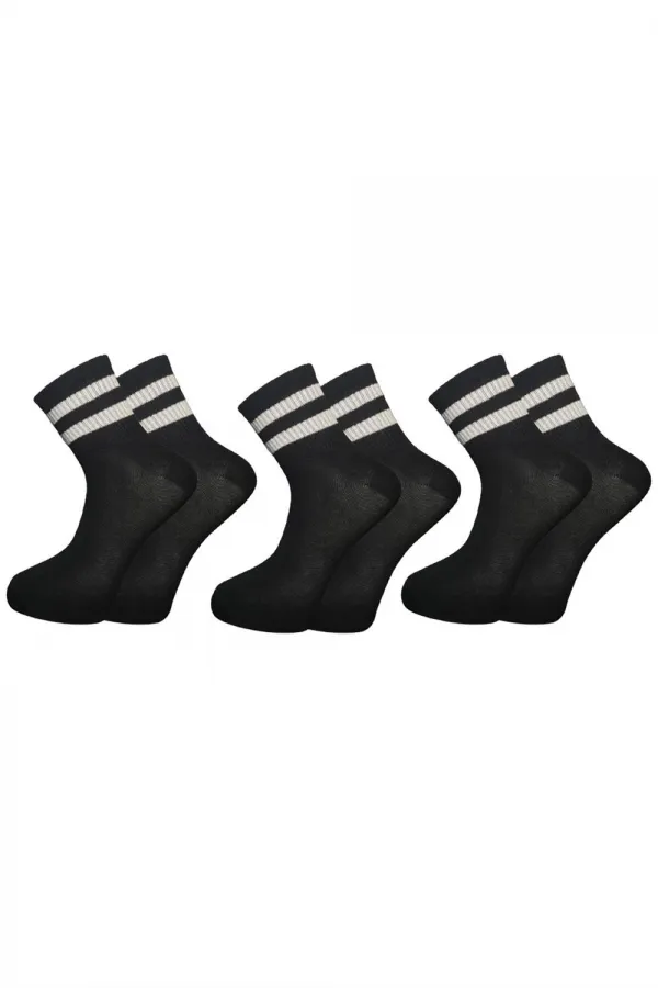 Unisex White 2 Striped Black Half-Cuff Tennis Socks College 3-Pack