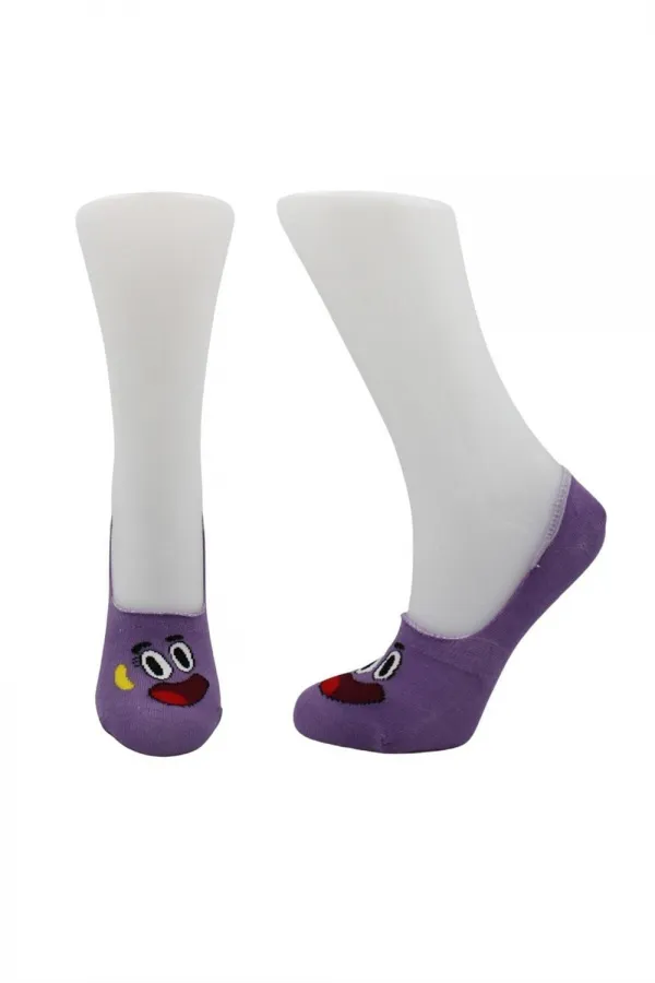 Chaussettes ballerines pour femmes, colorées, en coton, motif visage souriant, invisibles, antidérapantes, talon en silicone, lot de 4