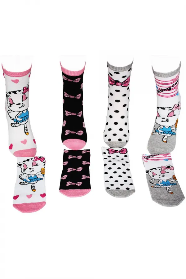 Çoçuk Çok Desenli Soket Çorap Renkli 4'Lü Paket