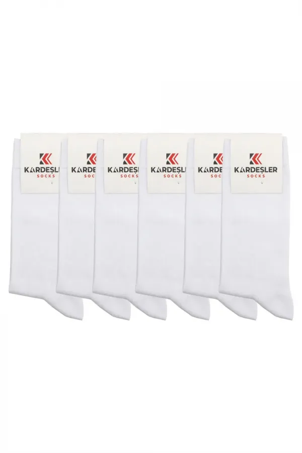 Kadın Pamuklu Soket Uzun Çorap Beyaz 6'Lı Paket