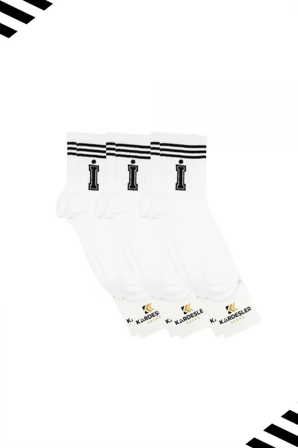Chaussettes de tennis unisexes avec motif lettre « I » (LOT DE 3)