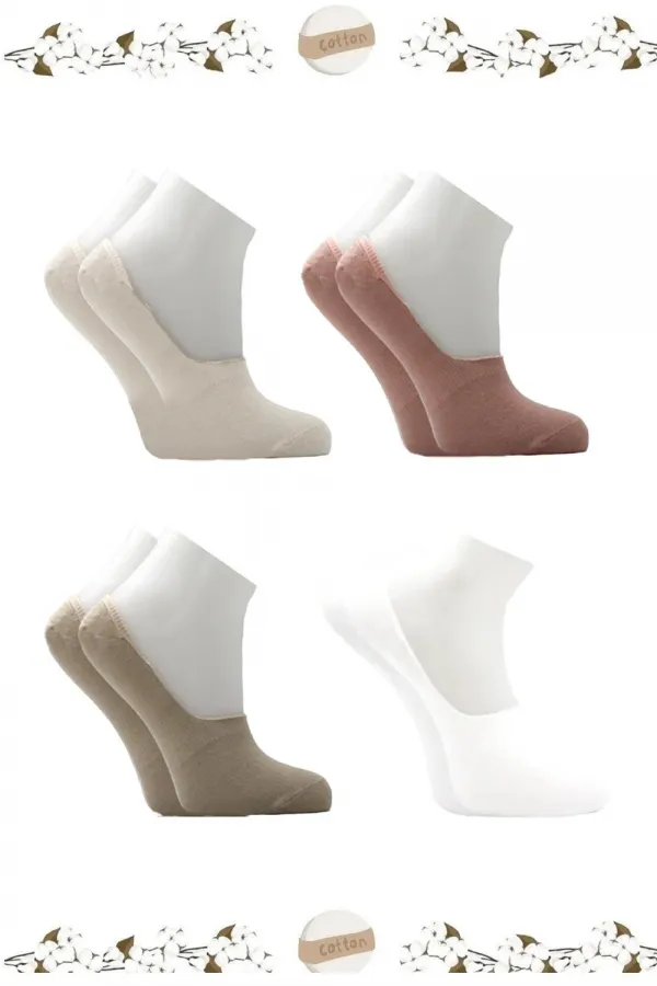 Chaussettes ballerines pour femmes, colorées, en coton, invisibles, antidérapantes, talon en silicone, lot de 4