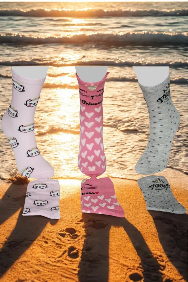 Çoçuk Çok Desenli Soket Çorap Renkli 3'Lü Paket