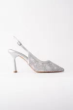 Chaussures habillées pour femmes Muggo ARIS à bout pointu et talon fin, ornées de dentelle