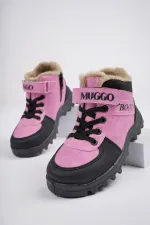 Muggo TRUDY Guaranteed Cold-Resistant Fur-Lined Kids' Boots with Velcro and Laces