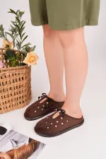 Muggo SHAMMY Suede Leather Perforated Lace-up Casual Closed Toe Women's Slippers Muggo SHAMMY Suede Leather Perforated Lace-up Casual Closed Toe Women's Slippers