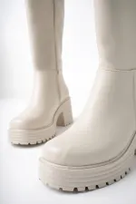 Bottes pour femmes Muggo BONITA à semelle épaisse dentelée et plateforme, fermeture éclair.
