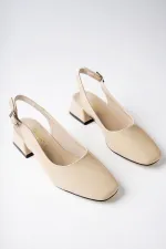 Muggo LOİS Garantili Arkası Açık Kare Burunlu Kadın Kısa Topuklu Ayakkabı