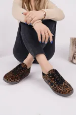 Muggo LEOPARD Garantili Kadın Ortopedik Günlük Bağcıklı Yürüyüş Leopar Desenli Sneaker Spor Ayakkabı