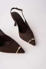 Muggo OURELİA Gold Yüzük Detaylı Sivri Burun Arkası Açık Kadın Topuklu Ayakkabı