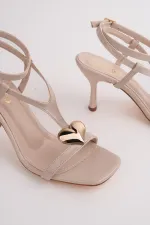 Muggo HEART Women's Sandals with Heart Accessory and Thin Heel