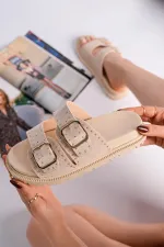 Muggo ESTİVA Ayarlanabilir Çift Tokalı Zımbalı Günlük Kadın Terlik