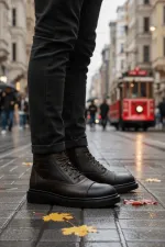 Muggo GUSTA Bağcıklı Fermuarlı İçi Kürklü Erkek Kışlık Bot