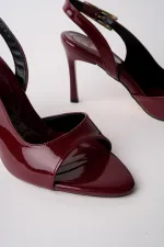 Muggo PURELINE Patent Leather Pointed Toe Thin Heel Open Back Women's High Heels