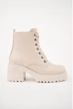 Muggo GRAZi Garantili Kalın Taban Platform Topuklu Fermuarlı Bağcıklı Kadın Bot