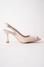 Muggo OURELİA Gold Yüzük Detaylı Sivri Burun Arkası Açık Kadın Topuklu Ayakkabı