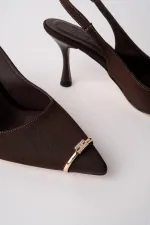 Muggo OURELİA Gold Yüzük Detaylı Sivri Burun Arkası Açık Kadın Topuklu Ayakkabı