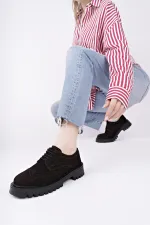 Muggo AMOUR  Bağcıklı Hakiki Deri Kalın Taban Günlük Casual Makosen Kadın Loafer Ayakkabı