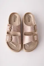 Muggo GLITZA Shiny Textured Double Buckle Casual Women's Slippers Muggo GLITZA Shiny Textured Double Buckle Casual Women's Slippers