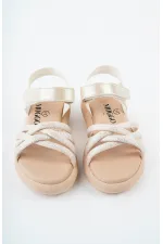 Sandales orthopédiques légères Muggo JAZZ pour filles, conçues pour un usage quotidien, avec détails tricotés et fermeture velcro.