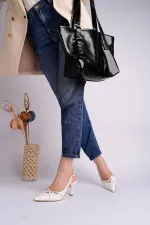 Muggo ICONS Pointed Toe Open Back Belt Detail Two Strap Women's High Heel Shoes