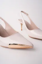 Muggo ZENITH Metal Toe Detail Pointed Toe Open Back Women's High Heel Shoes