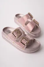 Muggo GLITZA Shiny Textured Double Buckle Casual Women's Slippers Muggo GLITZA Shiny Textured Double Buckle Casual Women's Slippers