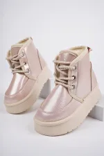 Muggo PUFFY Guaranteed Thick Sole, Fur Lined, Lace-up Everyday Mini Ankle Boots for Kids