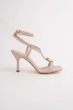 Muggo HEART Women's Sandals with Heart Accessory and Thin Heel