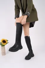 Bottes Muggo NEROX pour femmes, semelle épaisse, détails extensibles et fermeture éclair