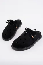 Muggo SHAMMY Suede Leather Perforated Lace-up Casual Closed Toe Women's Slippers Muggo SHAMMY Suede Leather Perforated Lace-up Casual Closed Toe Women's Slippers