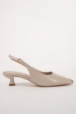 Muggo VUXIA Pointed Toe Metal Toe Detail Open Back Women's High Heel Shoes