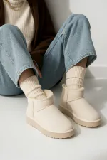 Muggo HUG Garantili Kadın Kalın Taban İçi Tüylü Günlük Mini Yarım Bot