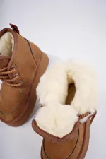 Bottines Muggo PUFFY à semelle épaisse garantie, doublées de fourrure et à lacets, idéales au quotidien pour les enfants
